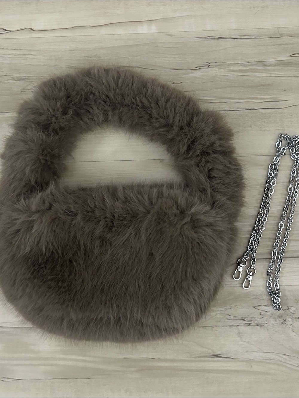 Zara Faux Fur Handbag Purse W/ Silver Chain 12x7